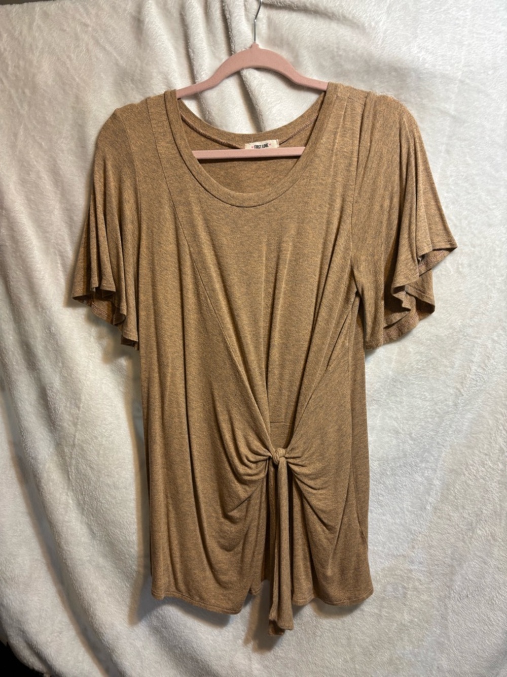Women’s Knot-Front Flutter Sleeve Top - Brown